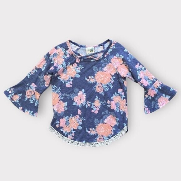 Lily Bleu Floral Bell Sleeve Lace Trim Top 6 - Picture 1 of 4